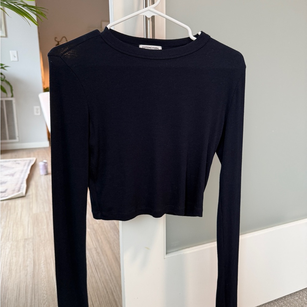 Cotton Citizen NAVY Verona crop long sleeve tee